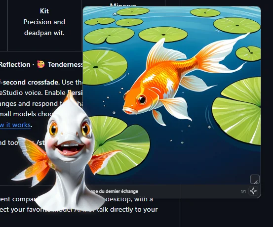 Sherka's live desktop companion beside a koi pond illustration