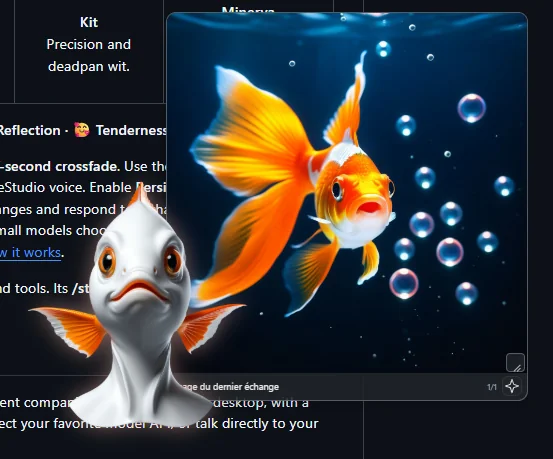 Sherka's live desktop companion beside a goldfish illustration